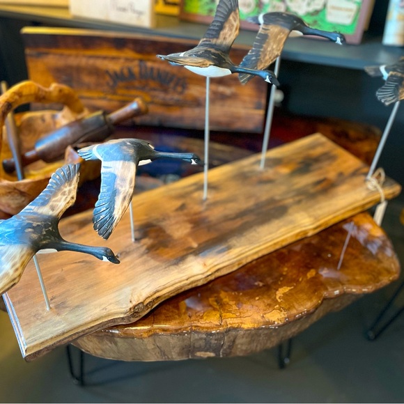 This 30”L x 9.5”W x 14” H 5 geese in flight wood sculpture is one of a kind! - Picture 6 of 17